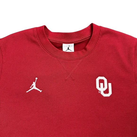Oklahoma Sooners X Air Jordan Thermal Shirt Mens XXL Waffle Knit Fleece Lined - Picture 3 of 7